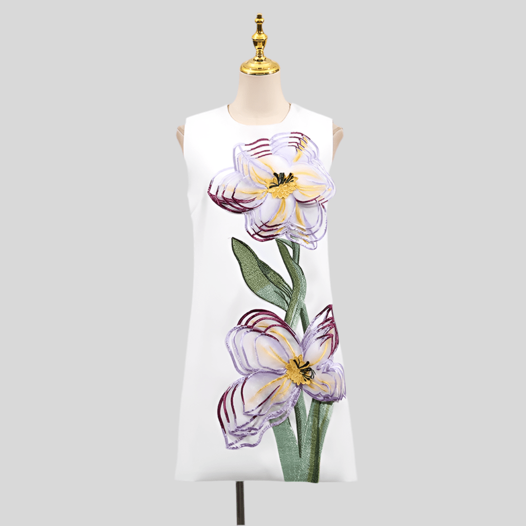 Dama mini dress with 3Dfloral details - Lu Di Lusso