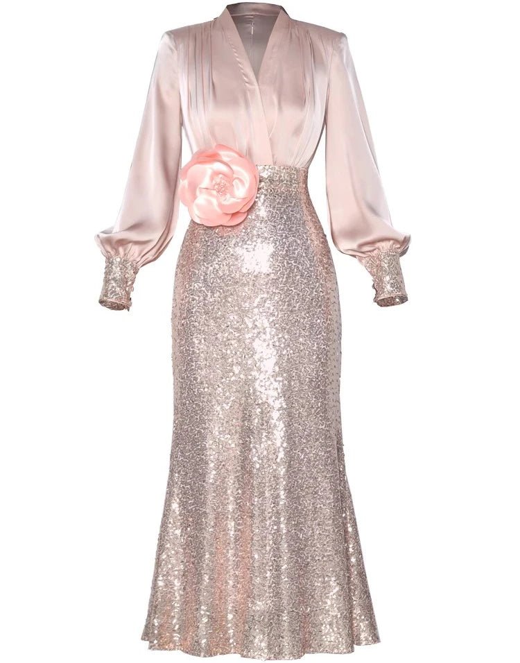 Delavie V - neck sequin appliqué dress - Lu Di Lusso
