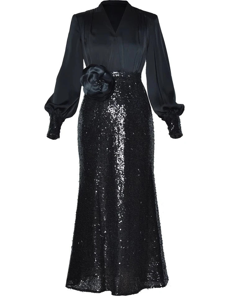 Delavie V - neck sequin appliqué dress - Lu Di Lusso