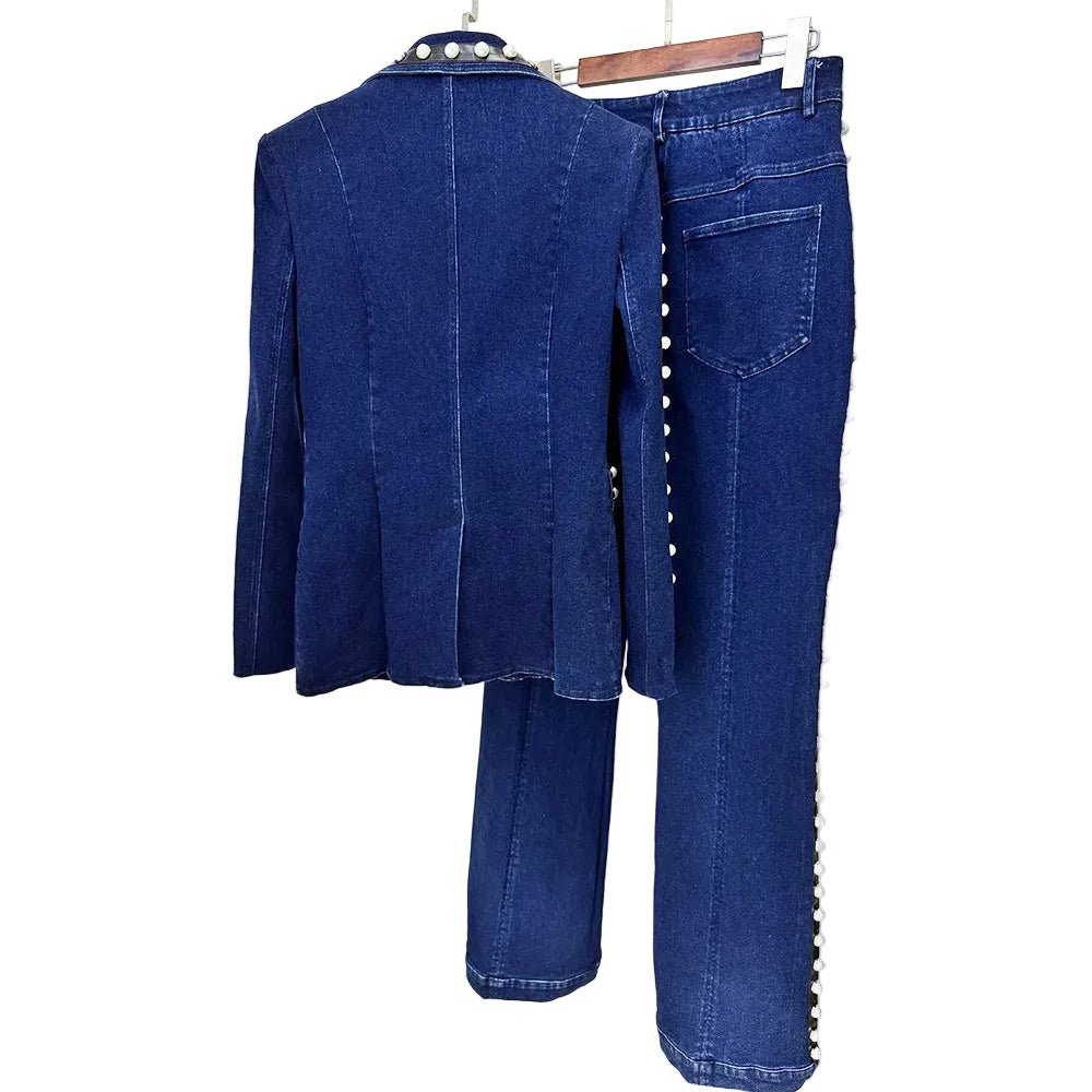 DENARA Beaded Denim Suit - Lu Di Lusso