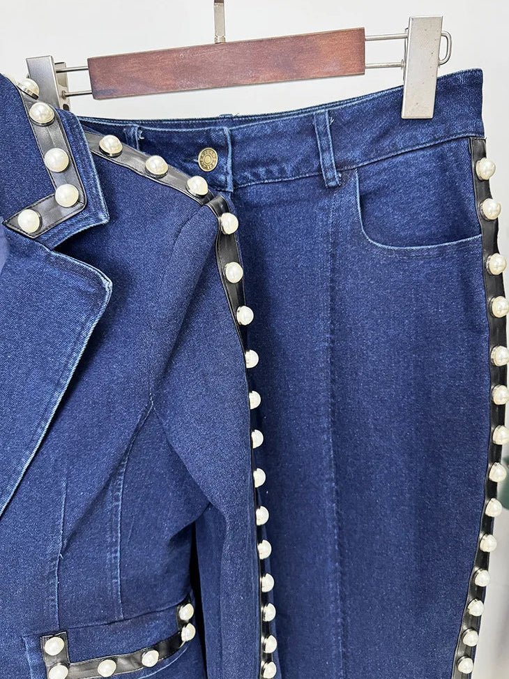 DENARA Beaded Denim Suit - Lu Di Lusso