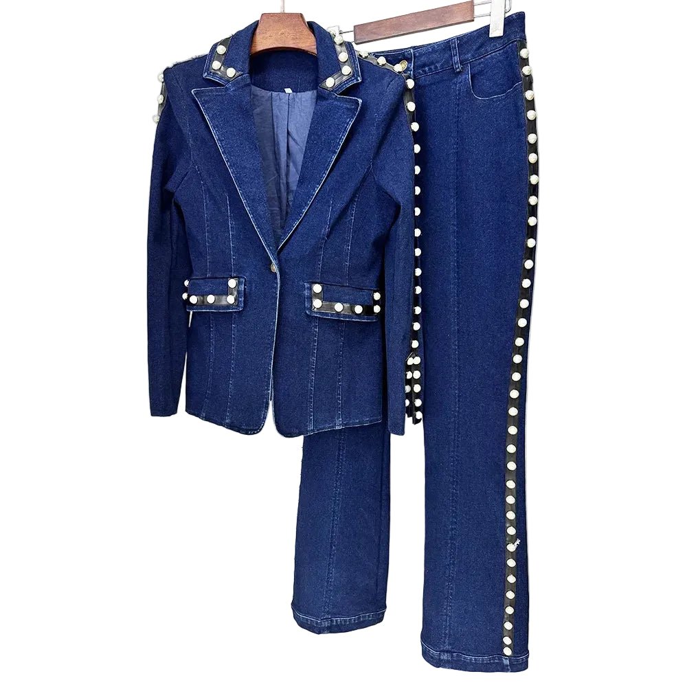 DENARA Beaded Denim Suit - Lu Di Lusso