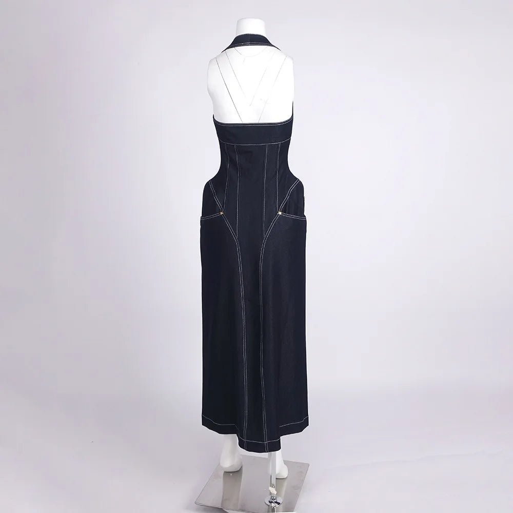 DENAVIA Backless Denim Maxi Dress - Lu Di Lusso