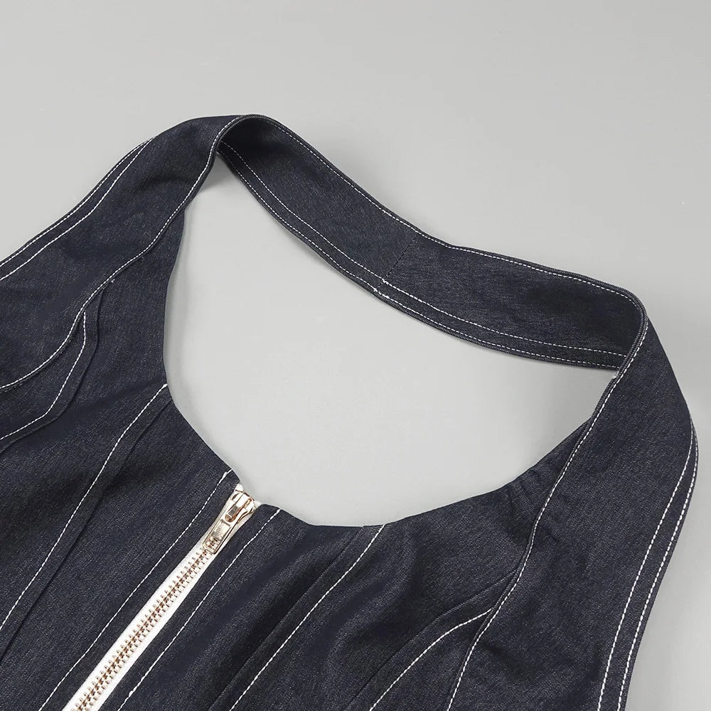 DENAVIA Backless Denim Maxi Dress - Lu Di Lusso