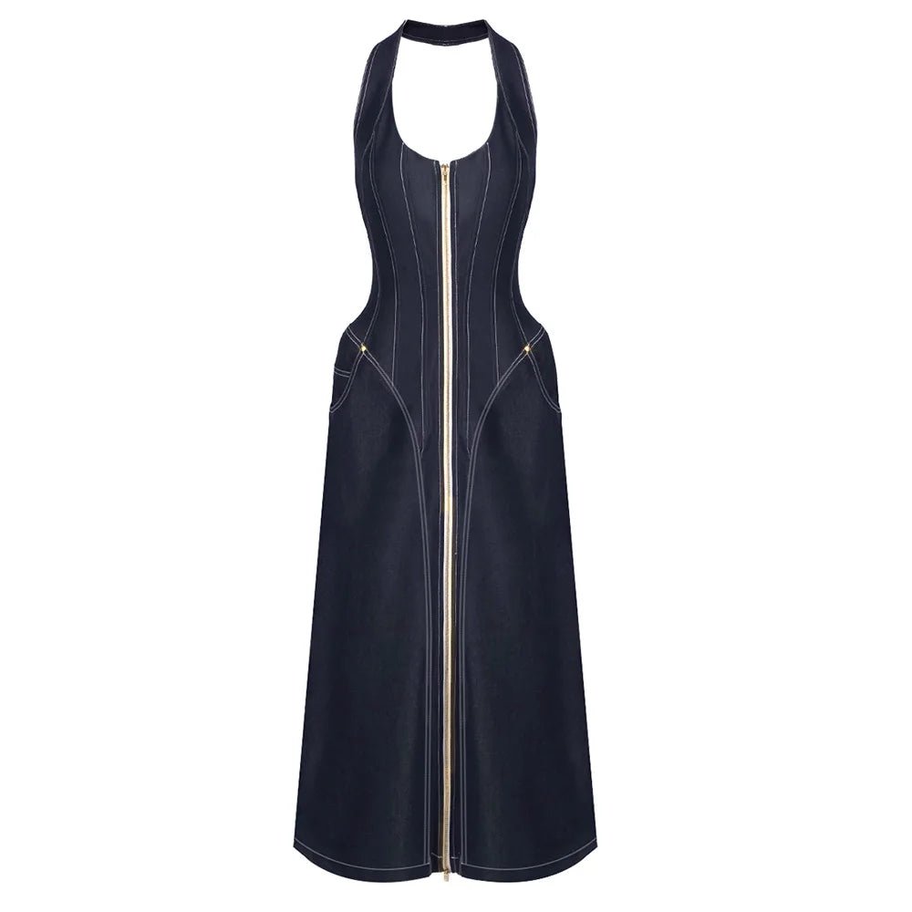 DENAVIA Backless Denim Maxi Dress - Lu Di Lusso