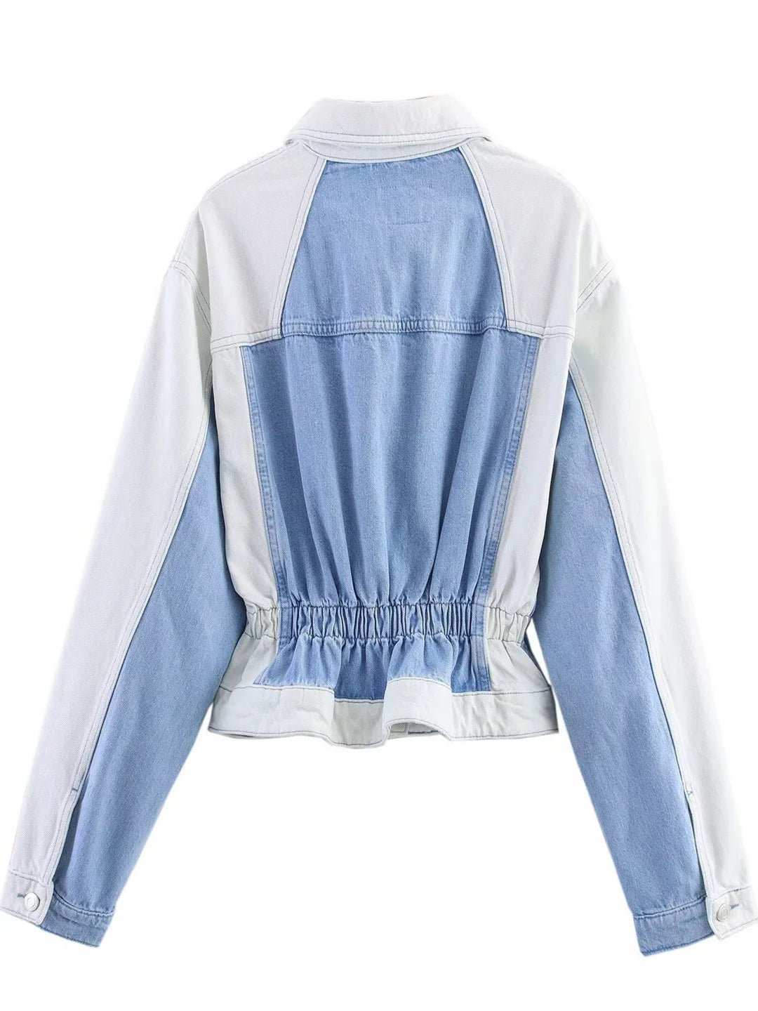 Diora Denim Patchwork Collared Jacket & Mid - Waist Straight - Leg Jeans - Lu Di Lusso