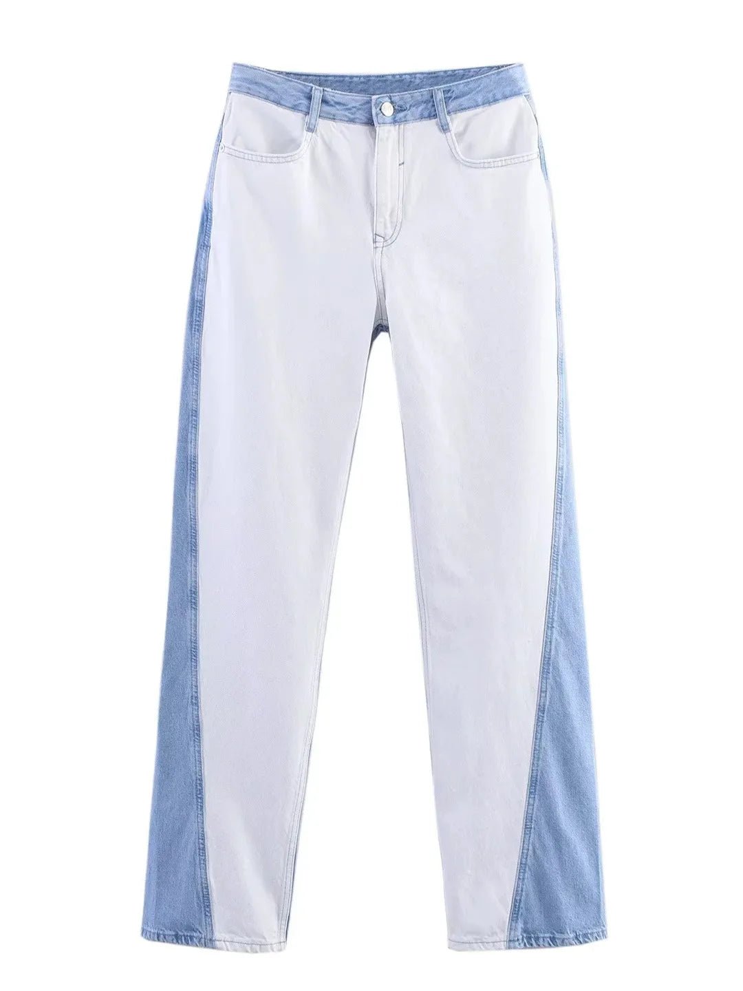 Diora Denim Patchwork Collared Jacket & Mid - Waist Straight - Leg Jeans - Lu Di Lusso