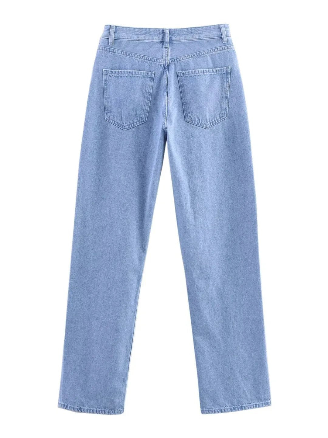 Diora Denim Patchwork Collared Jacket & Mid - Waist Straight - Leg Jeans - Lu Di Lusso