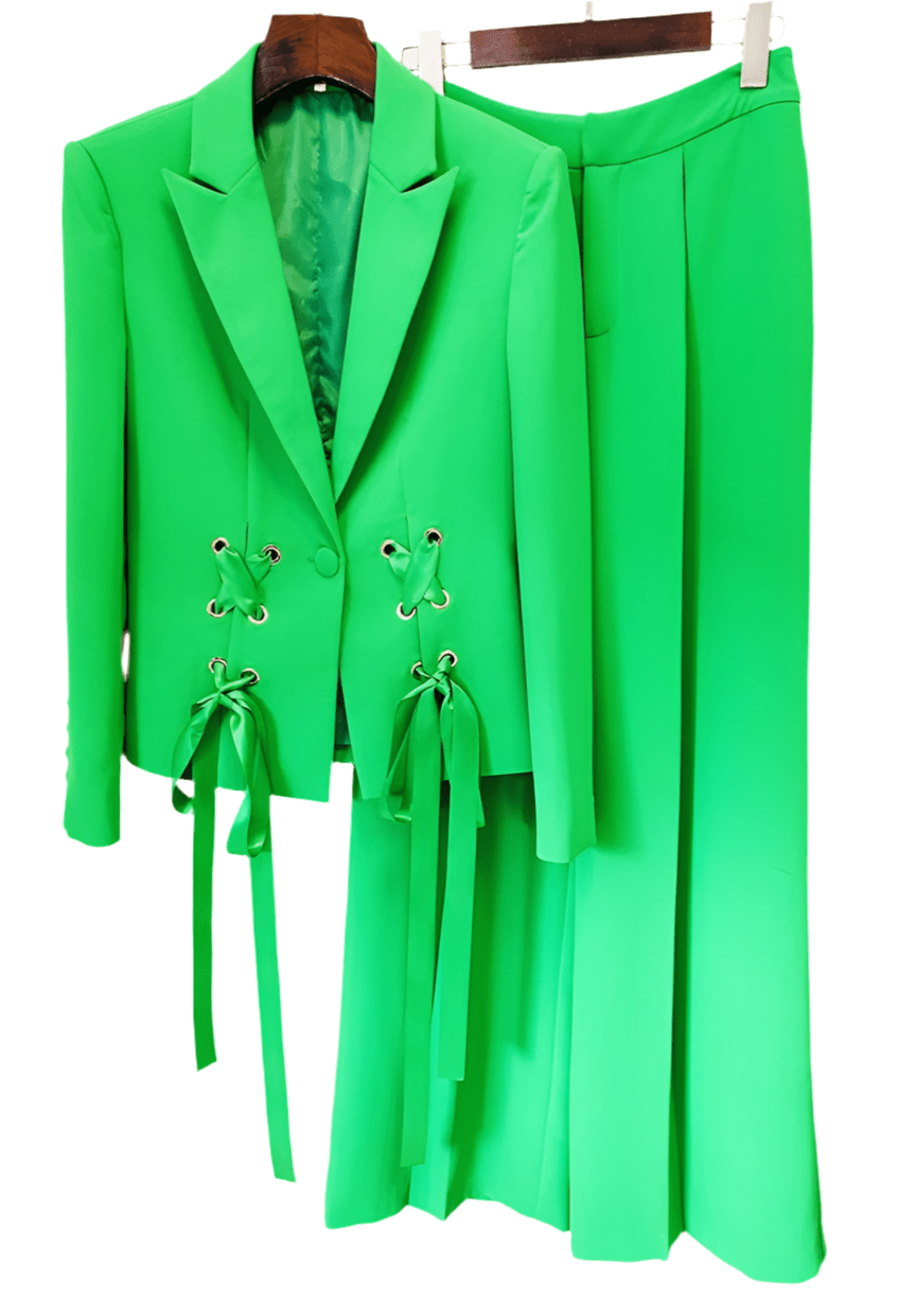 Eleganca A refined jacket and pants set with Ribbon details - Lu Di Lusso