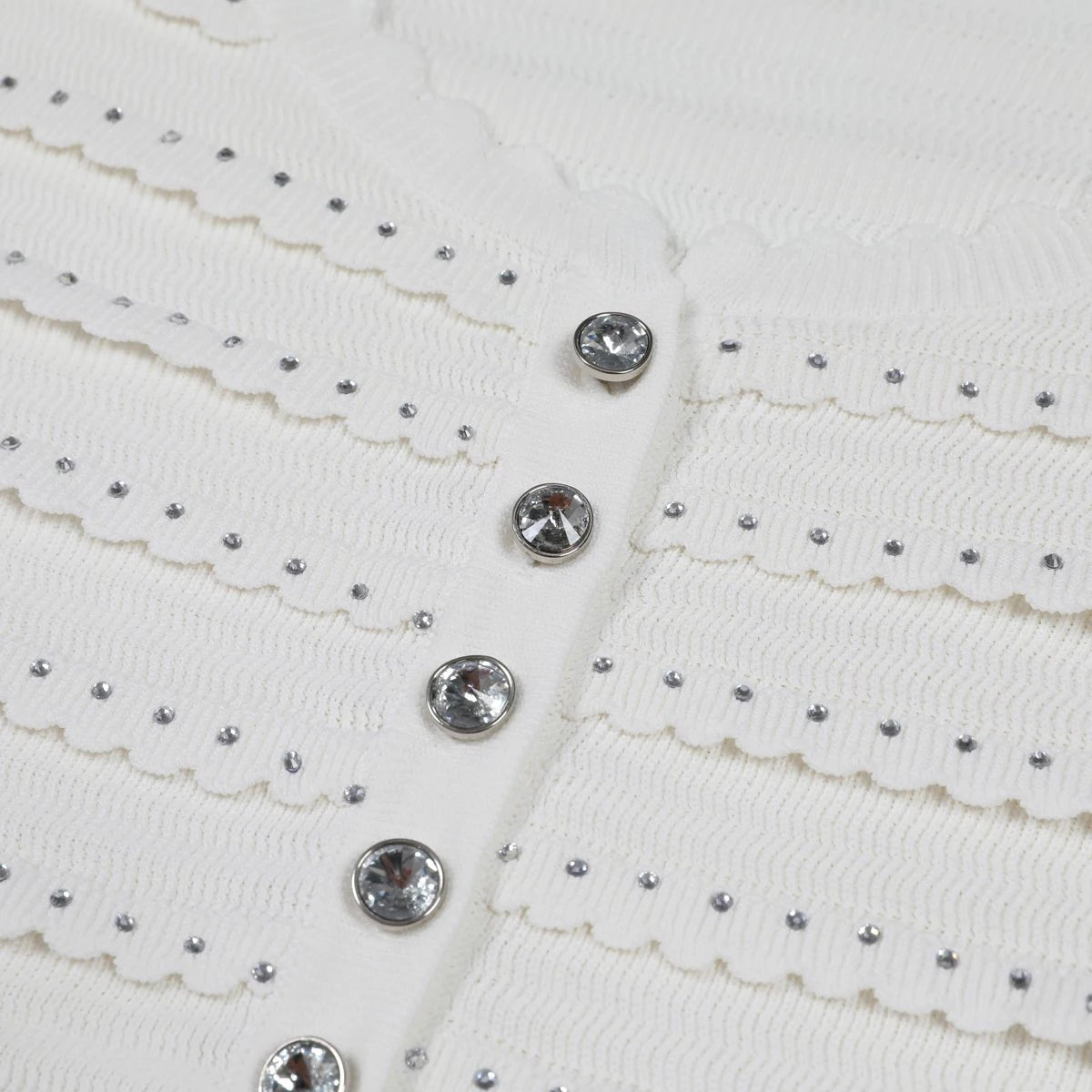 Élivane Knitted Lace Rhinestone Cardigan & Ruffle Skirt Set - Lu Di Lusso