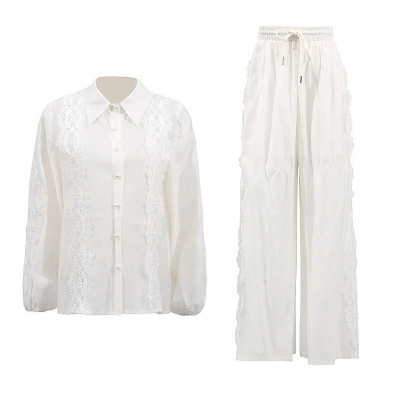 Eva elegant blouse and wide leg pants set - Lu Di Lusso