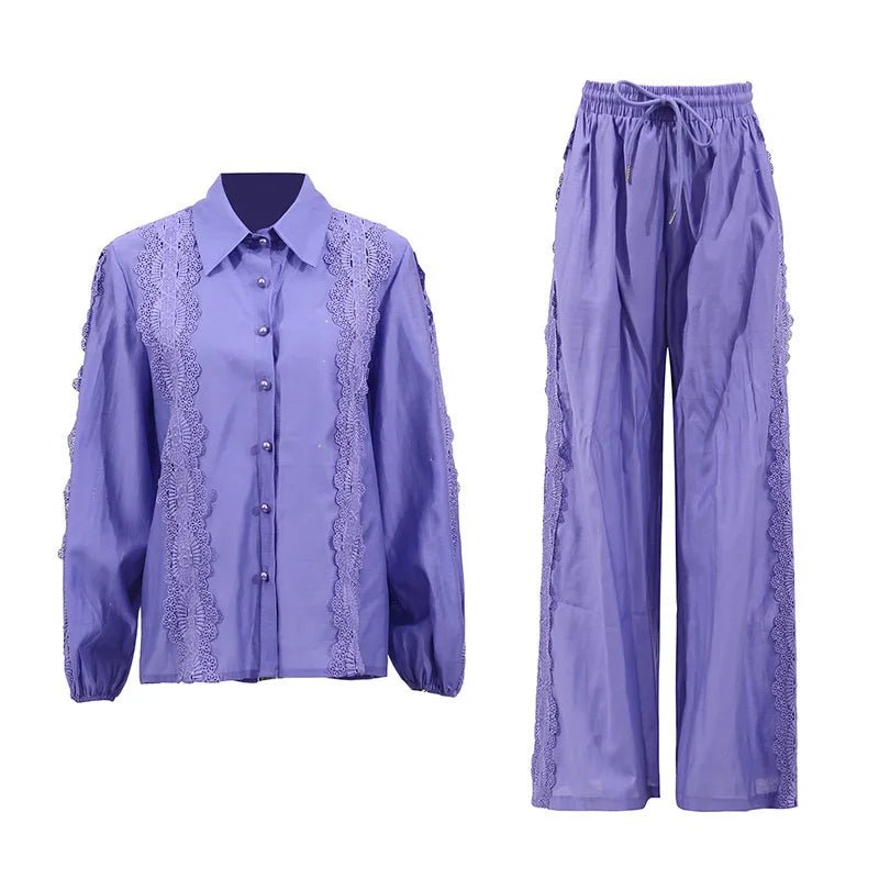 Eva elegant blouse and wide leg pants set - Lu Di Lusso