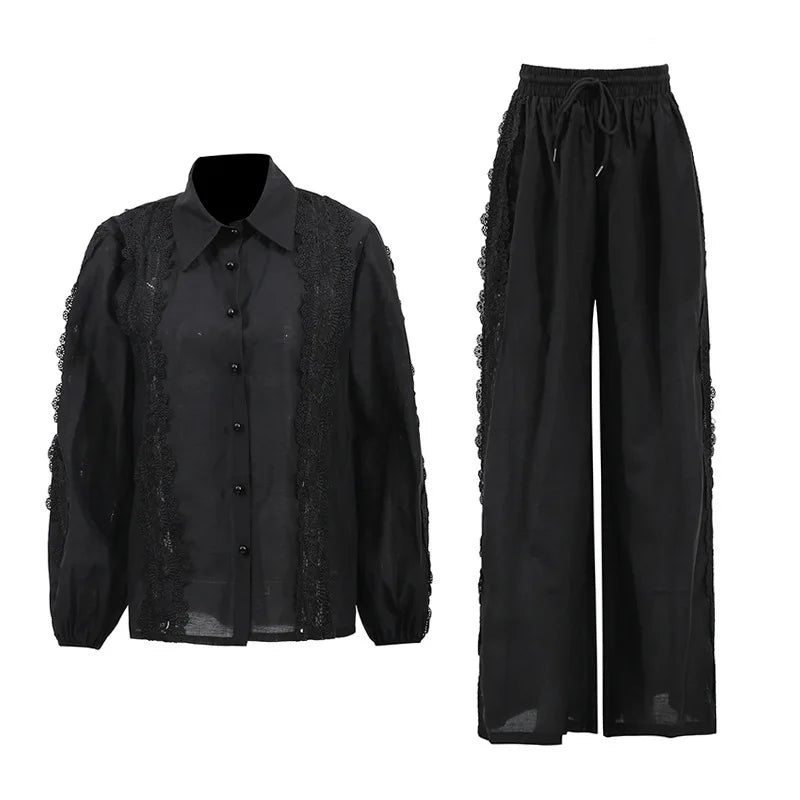 Eva elegant blouse and wide leg pants set - Lu Di Lusso