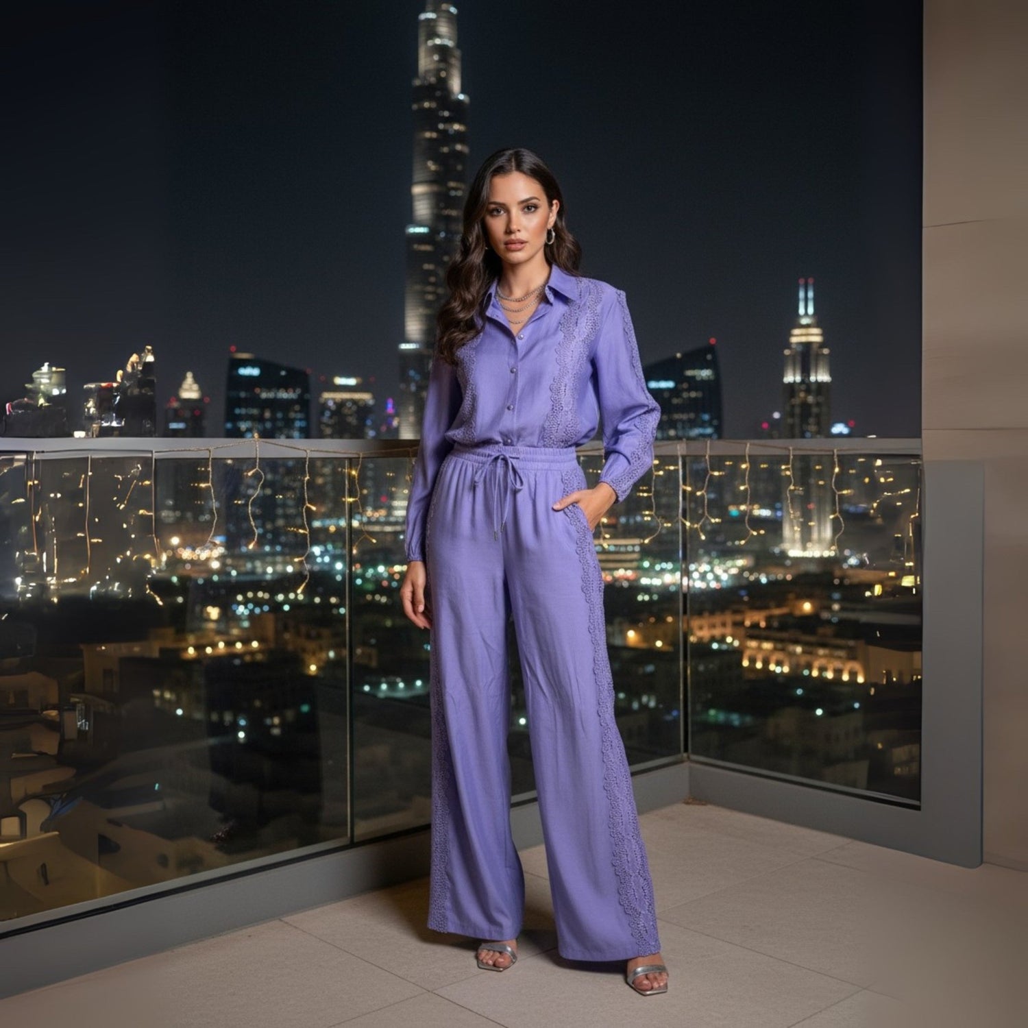 Eva elegant blouse and wide leg pants set - Lu Di Lusso