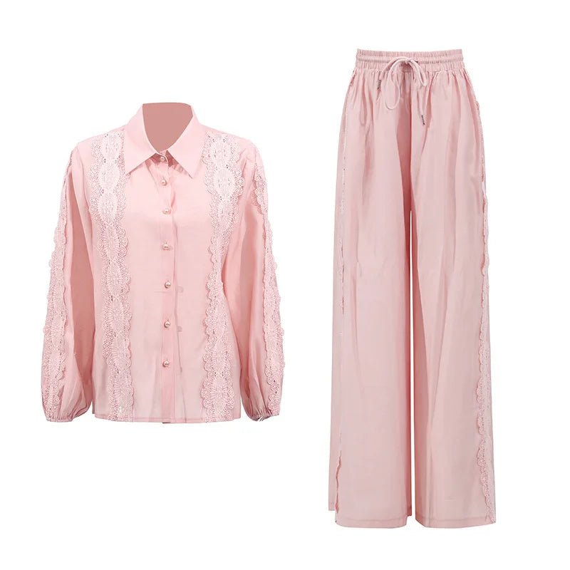 Eva elegant blouse and wide leg pants set - Lu Di Lusso