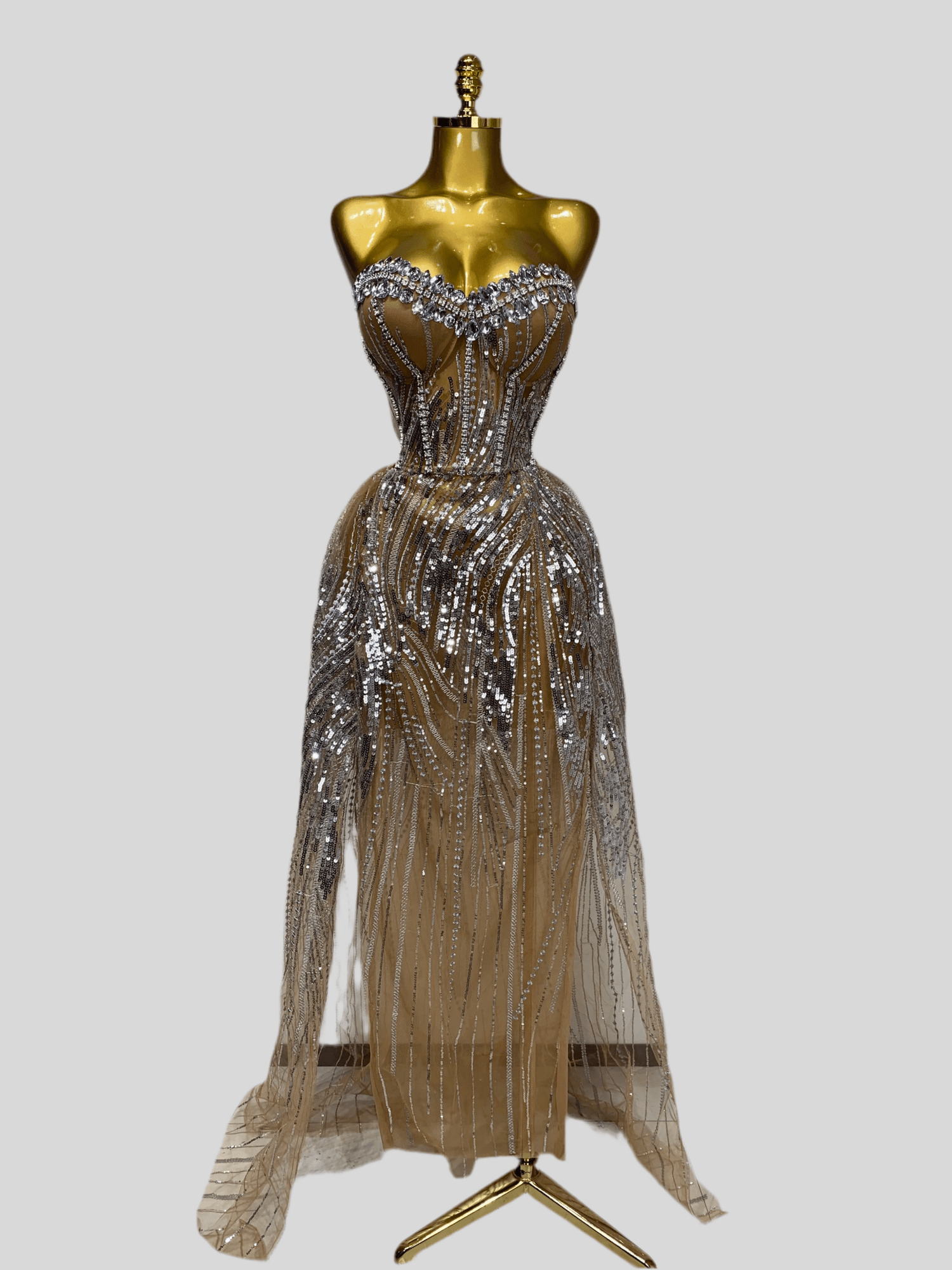 fafontessa strapless mesh crystal maxi dress - Lu Di Lusso