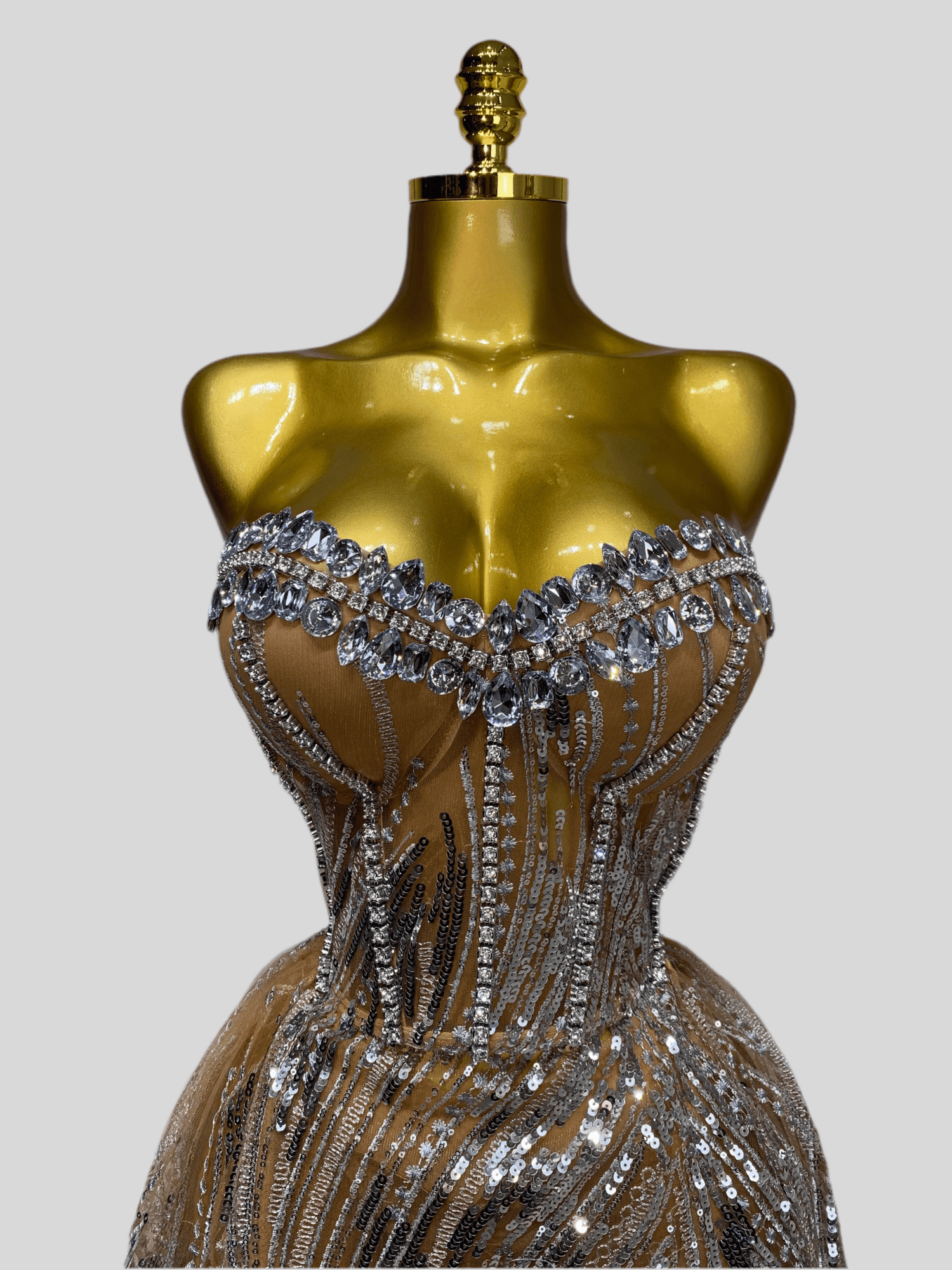 fafontessa strapless mesh crystal maxi dress - Lu Di Lusso