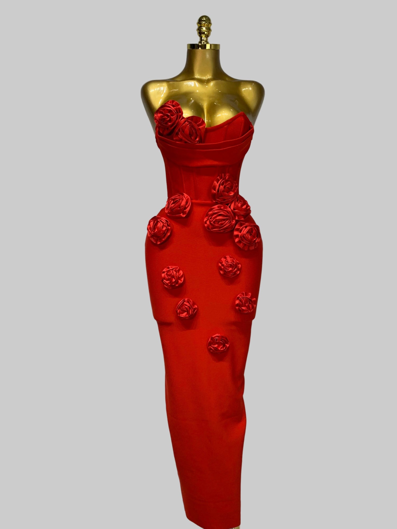 Flora strapless bandage maxi dress featuring floral accents - Lu Di Lusso