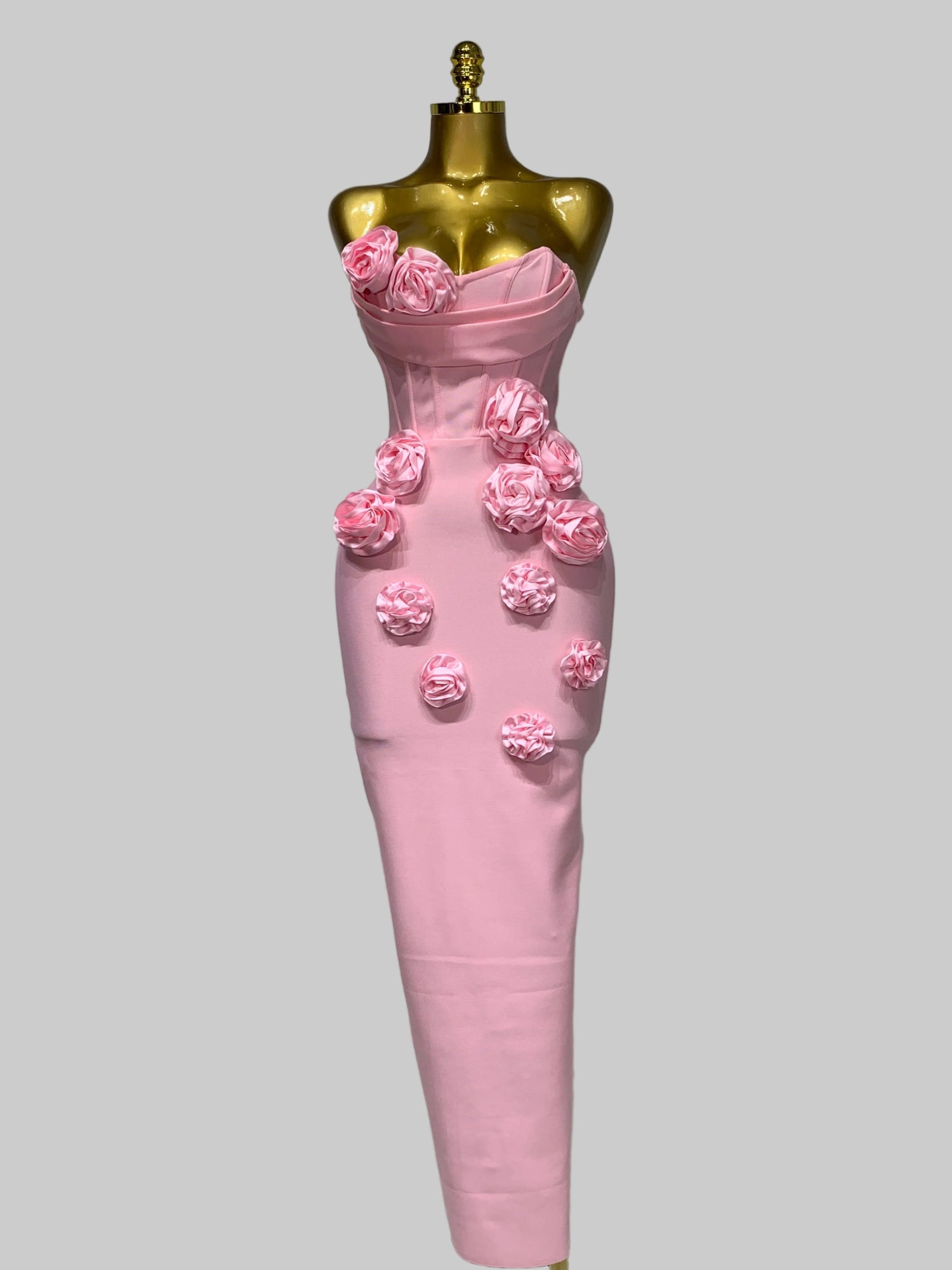 Flora strapless bandage maxi dress featuring floral accents - Lu Di Lusso