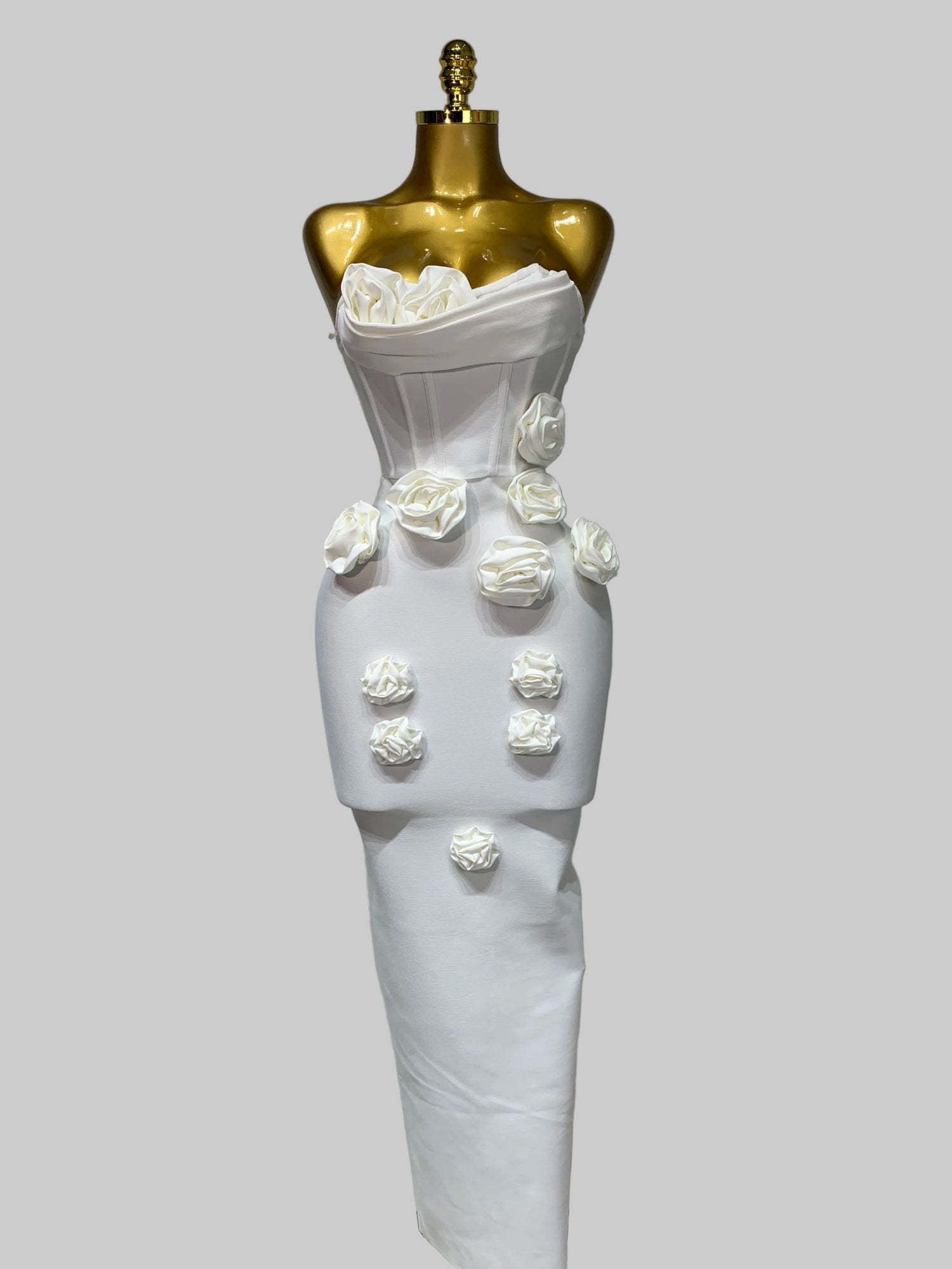 Flora strapless bandage maxi dress featuring floral accents - Lu Di Lusso