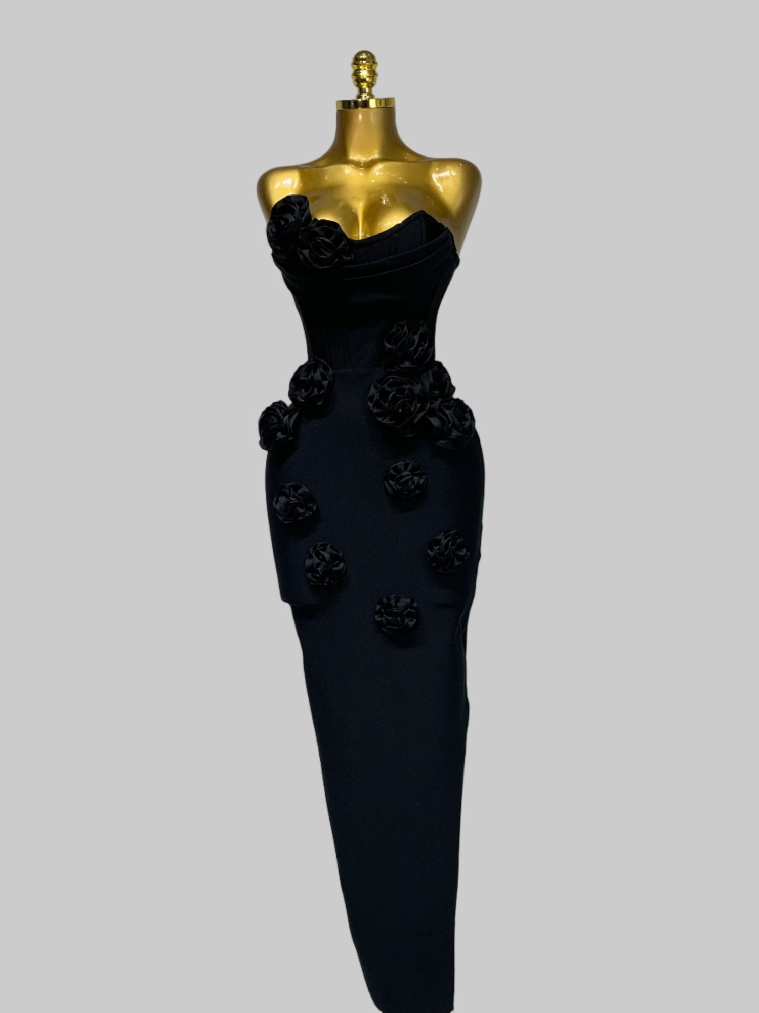Flora strapless bandage maxi dress featuring floral accents - Lu Di Lusso