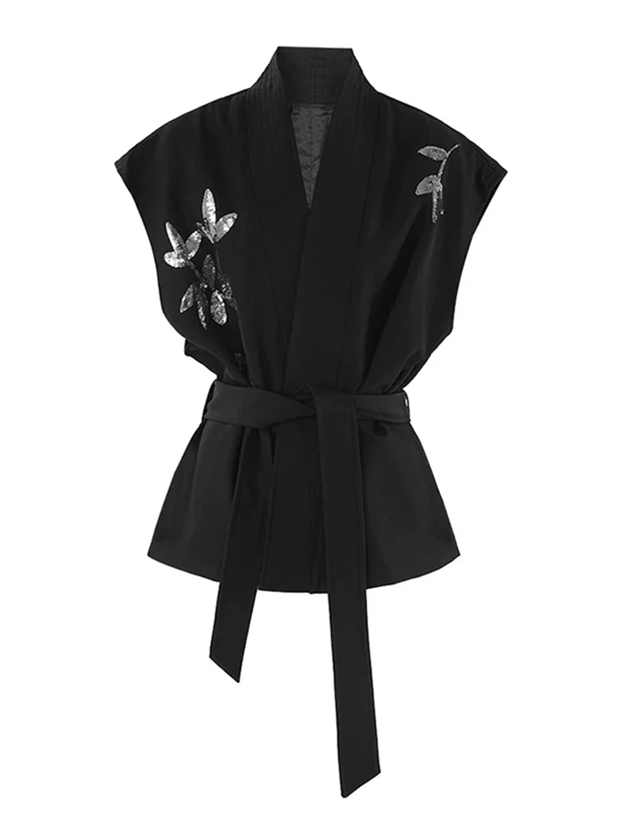 Karel A bold floral sequin vest with a V - neck - Lu Di Lusso