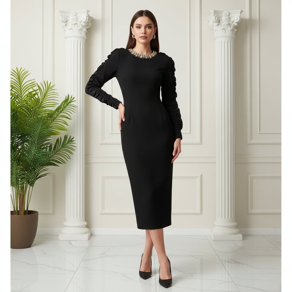 LARINA Elegant Pleated long Dress - Lu Di Lusso