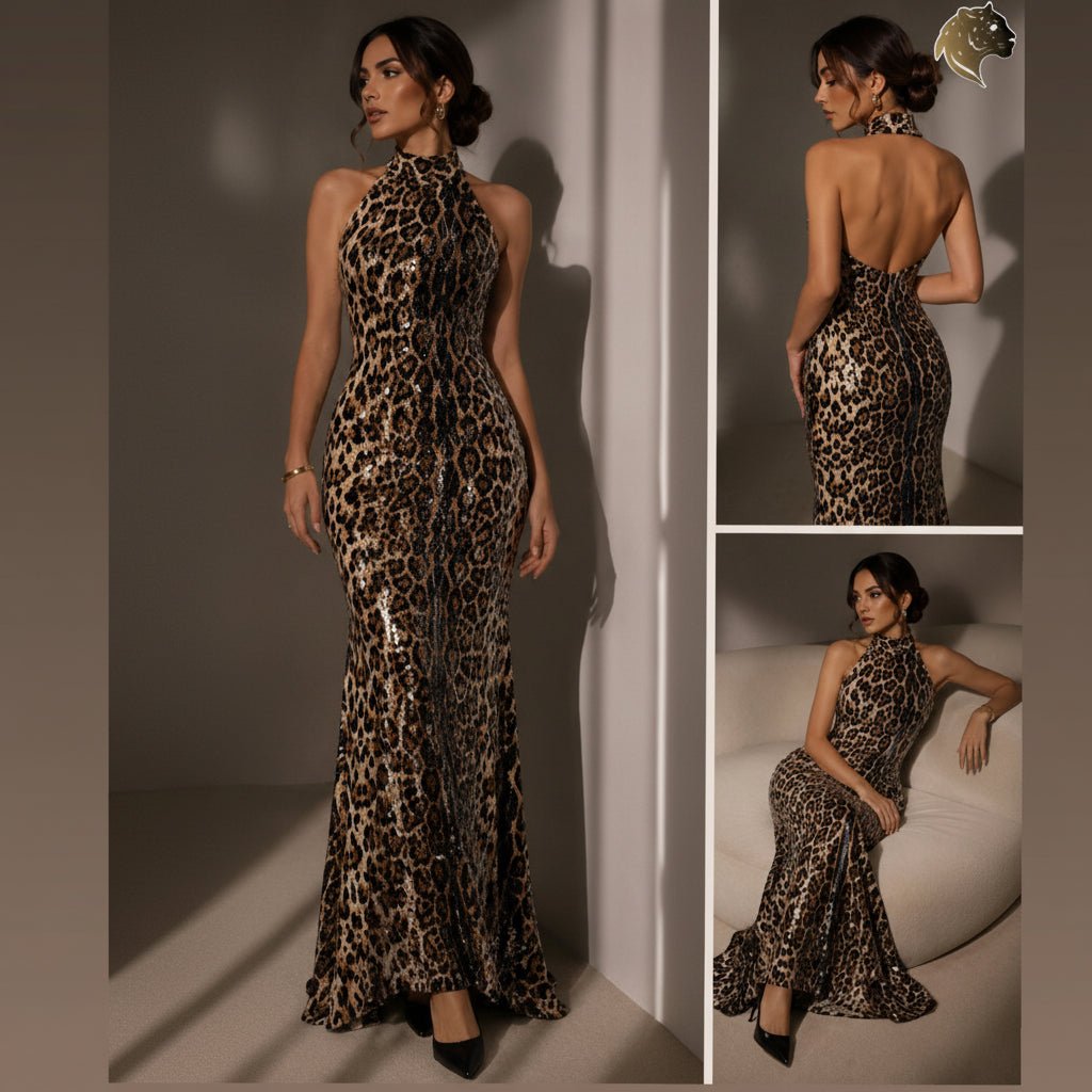 LEOPARIS Halter Maxi Dress - Lu Di Lusso
