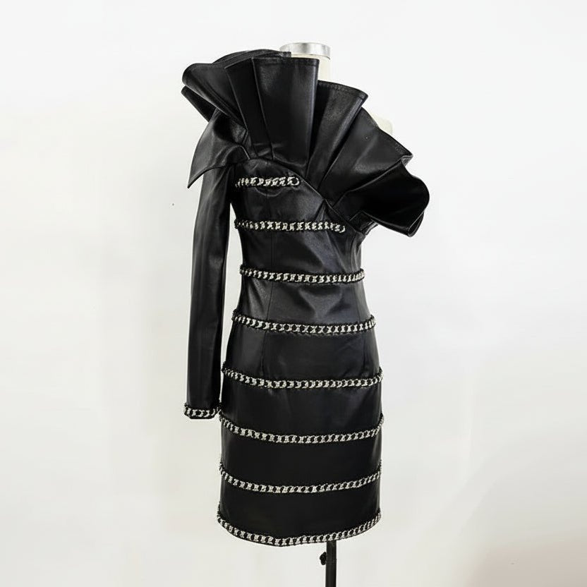 Lotessa One - Shoulder Leather Mini Dress - Lu Di Lusso