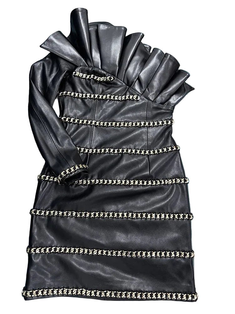 Lotessa One - Shoulder Leather Mini Dress - Lu Di Lusso