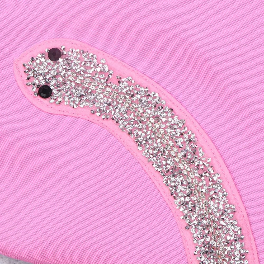 Lu Di Lu - A sleeveless blush bandage midi dress adorned silver rhinestone snake details. - Lu Di Lusso