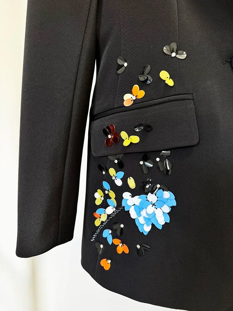 Lu Di Papillon - Luxury black blazer and pants set with butterfly details. - Lu Di Lusso