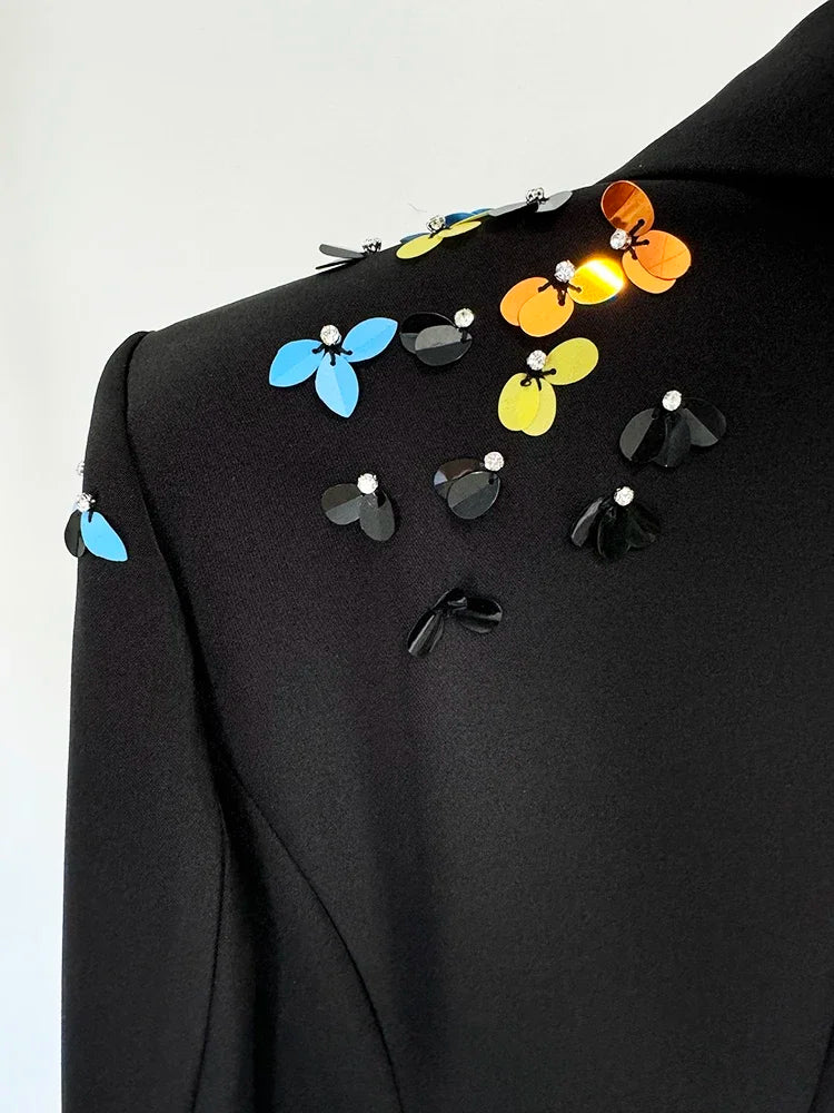Lu Di Papillon - Luxury black blazer and pants set with butterfly details. - Lu Di Lusso