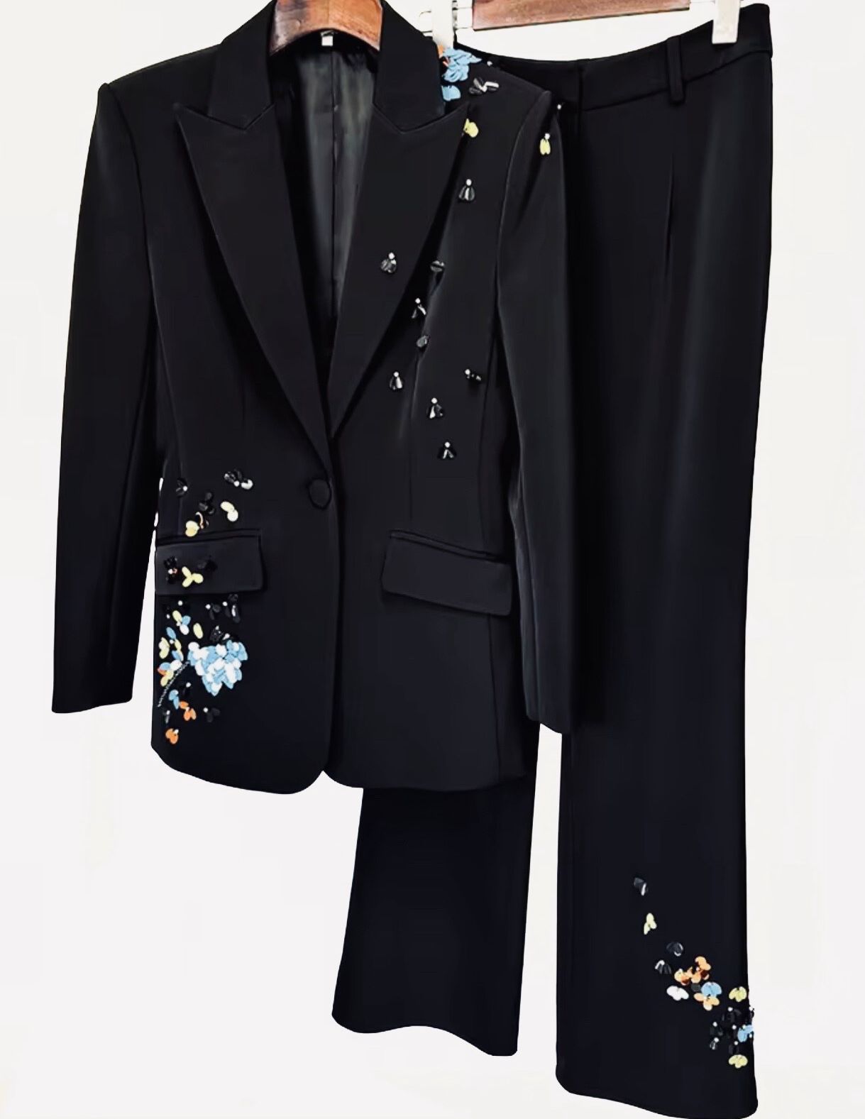 Lu Di Papillon - Luxury black blazer and pants set with butterfly details. - Lu Di Lusso