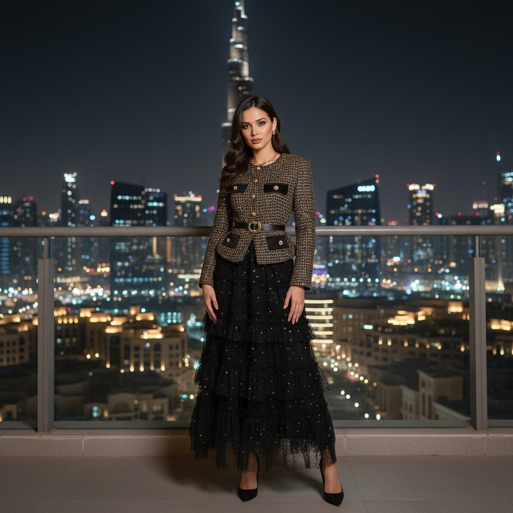 Ludinoir Elegant Women's Sequin Blazer & Ruffle Skirt Set - Lu Di Lusso