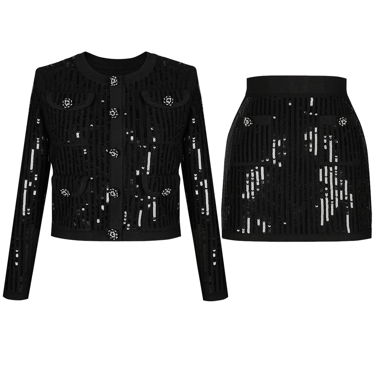 Lunivelle Sequin Knit Cardigan & Pencil Skirt Set - Lu Di Lusso