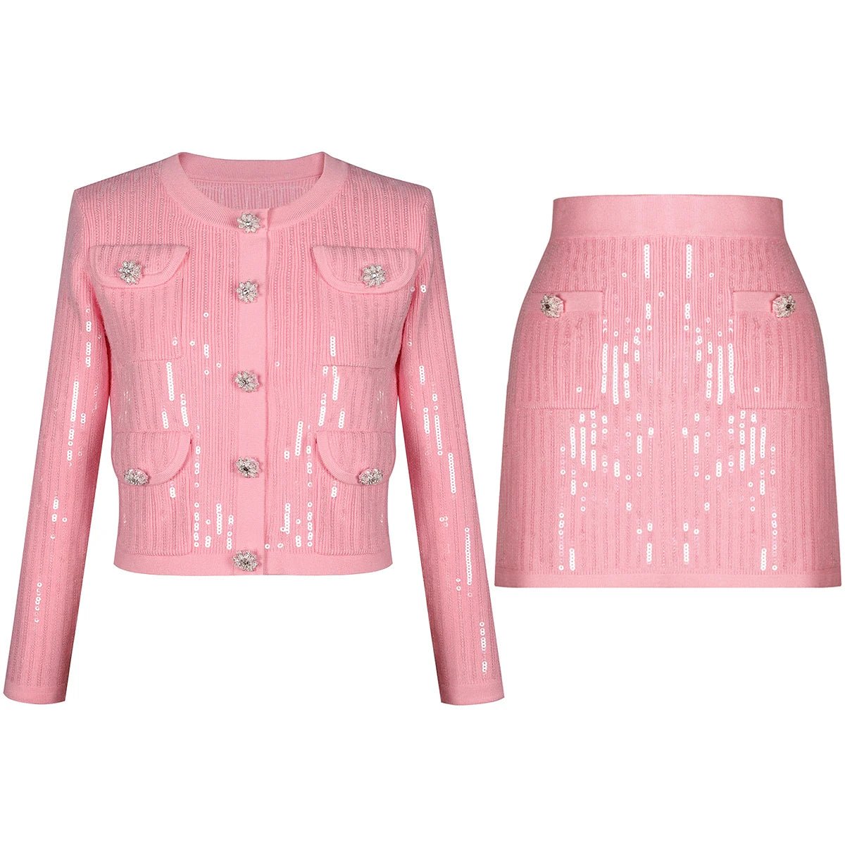 Lunivelle Sequin Knit Cardigan & Pencil Skirt Set - Lu Di Lusso