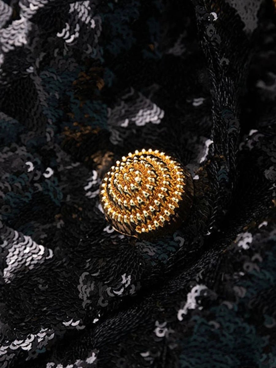 Lureva Black Sequin Jacket – Luxury Double - Breasted Blazer for Women - Lu Di Lusso