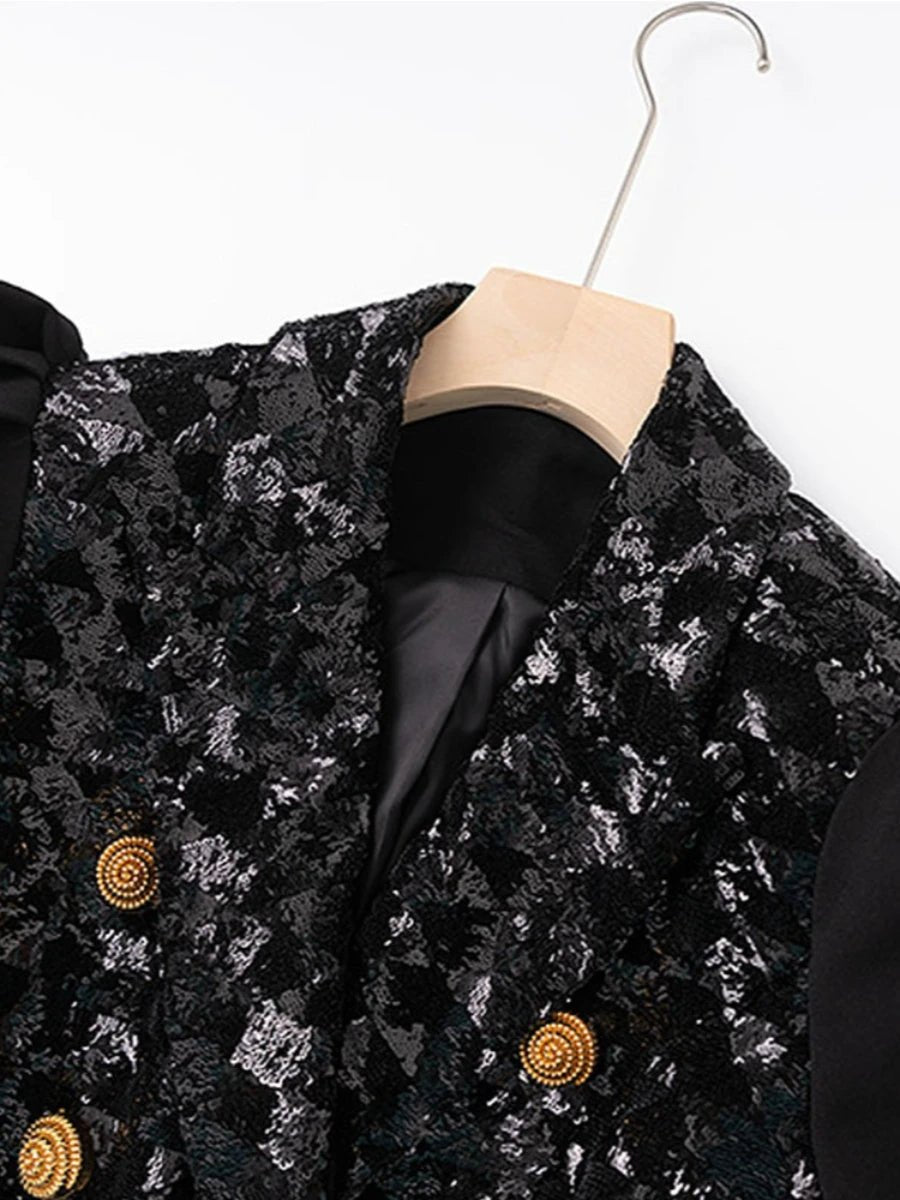 Lureva Black Sequin Jacket – Luxury Double - Breasted Blazer for Women - Lu Di Lusso