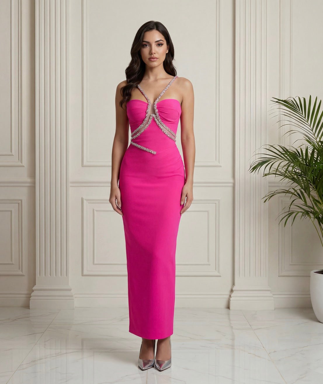 LUXÉRA Rhinestone Maxi Dress - Lu Di Lusso