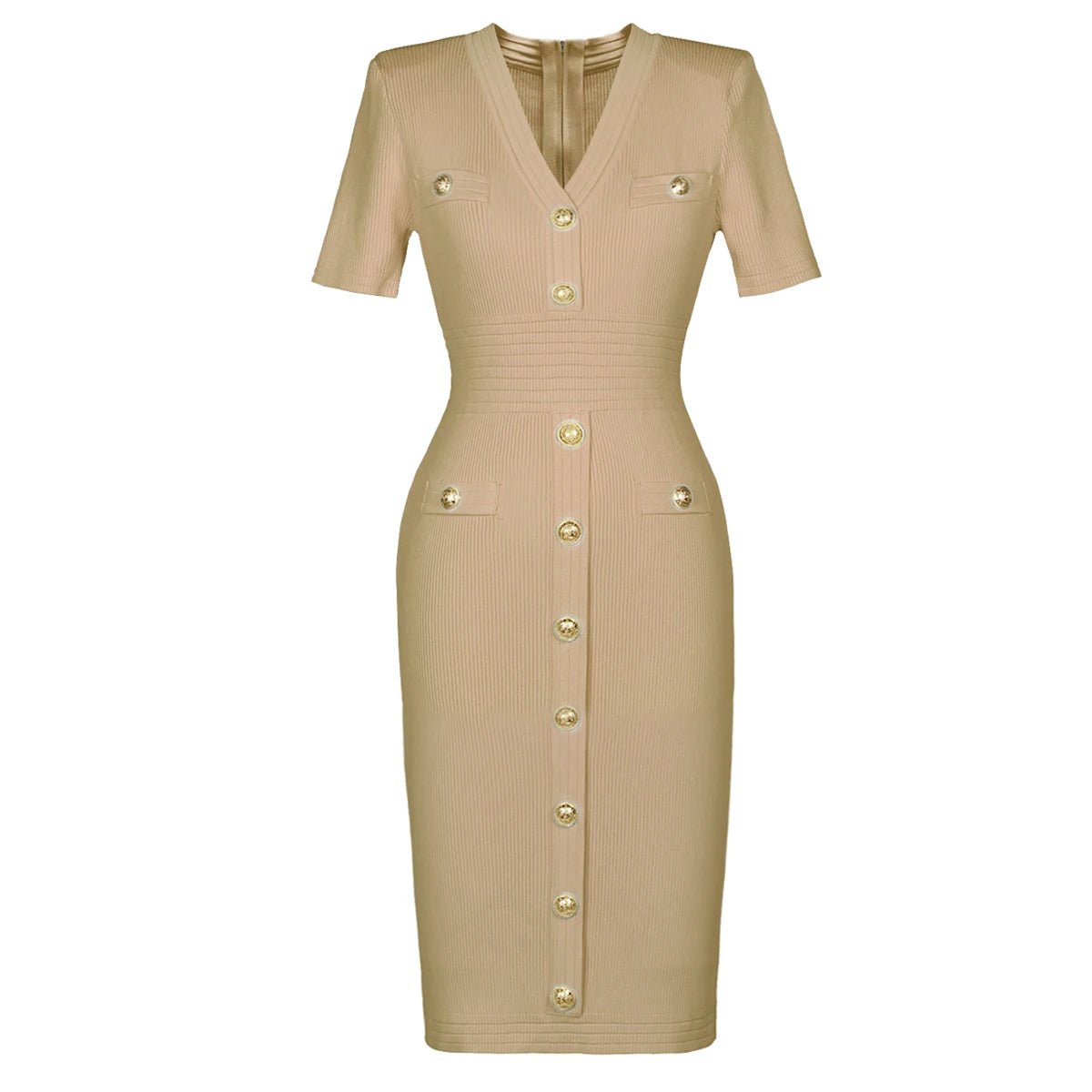 MAÉLIS Gold Button Dress - Lu Di Lusso