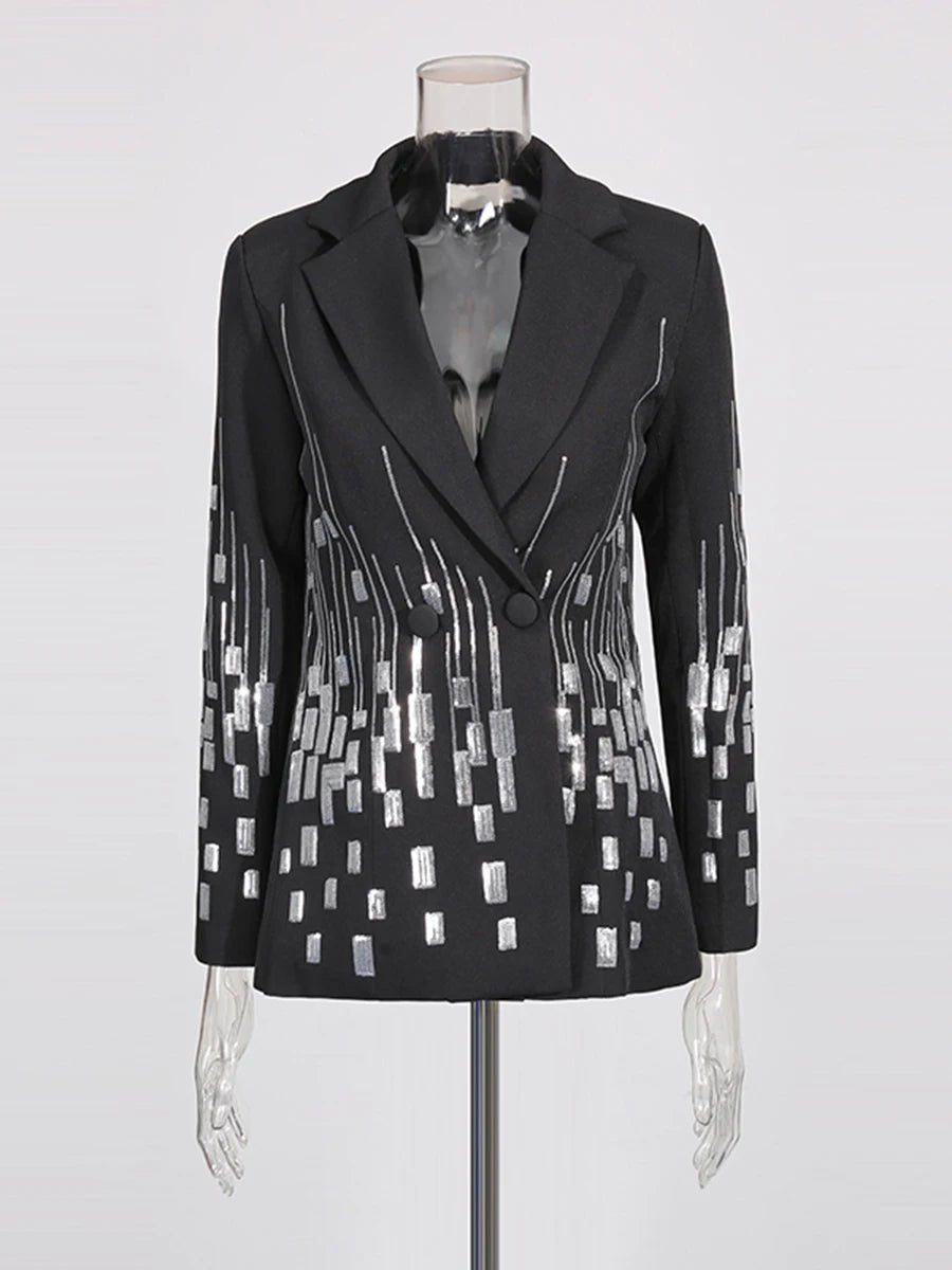 MARO Sequin Two - Piece Suit – Elegant Wide - Leg Trouser Set - Lu Di Lusso