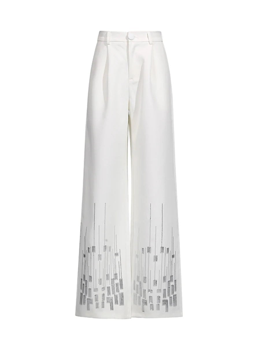 MARO Sequin Two - Piece Suit – Elegant Wide - Leg Trouser Set - Lu Di Lusso