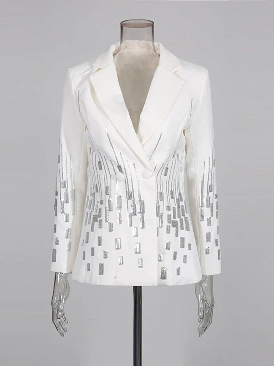 MARO Sequin Two - Piece Suit – Elegant Wide - Leg Trouser Set - Lu Di Lusso