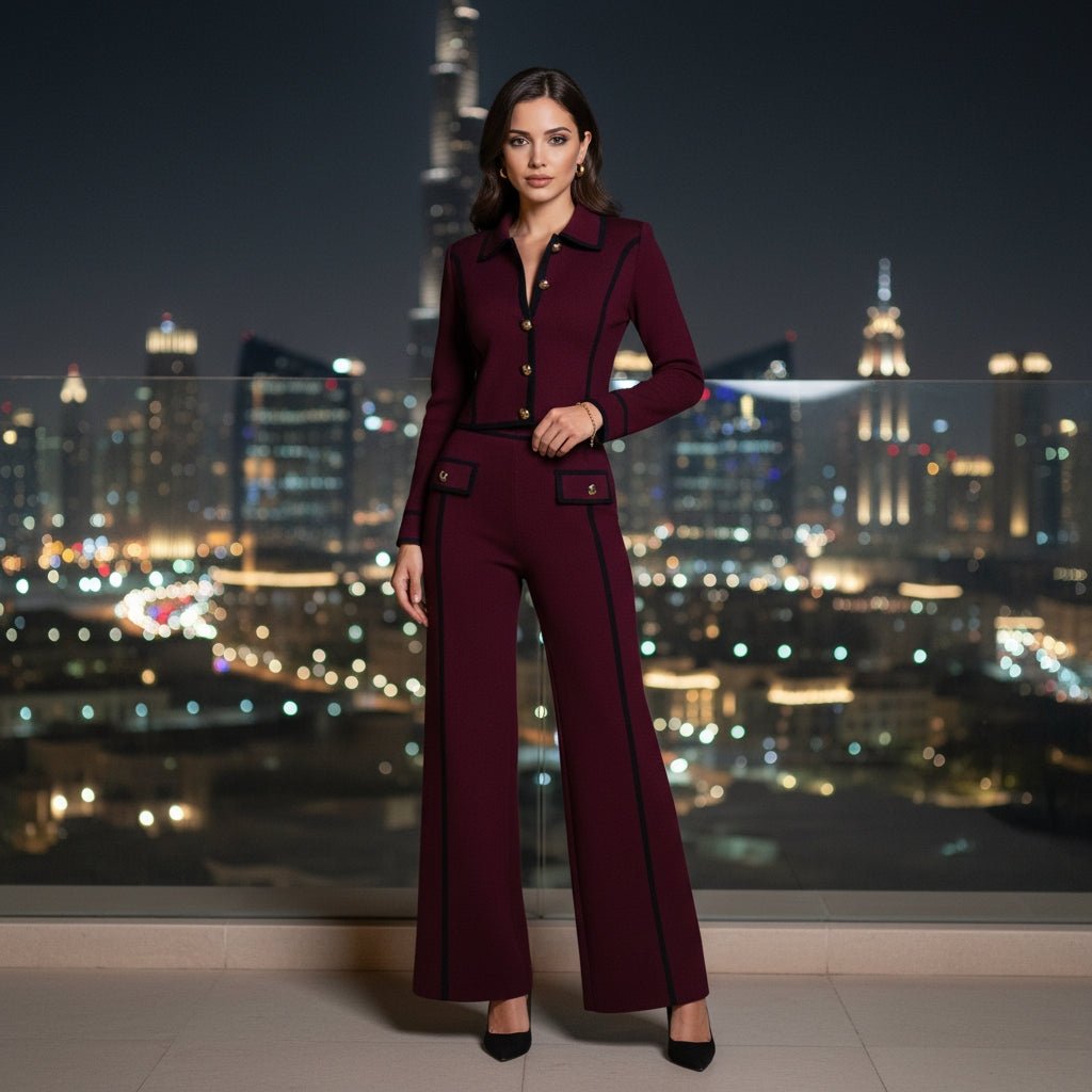 Marvière Knitted Patchwork Cardigan & Straight Pants Set - Lu Di Lusso