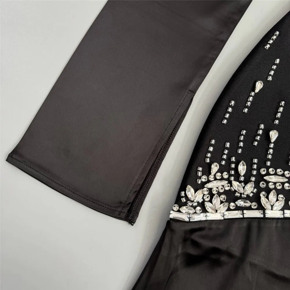 Merlin bandage maxi gown adorned with diamond. - Lu Di Lusso