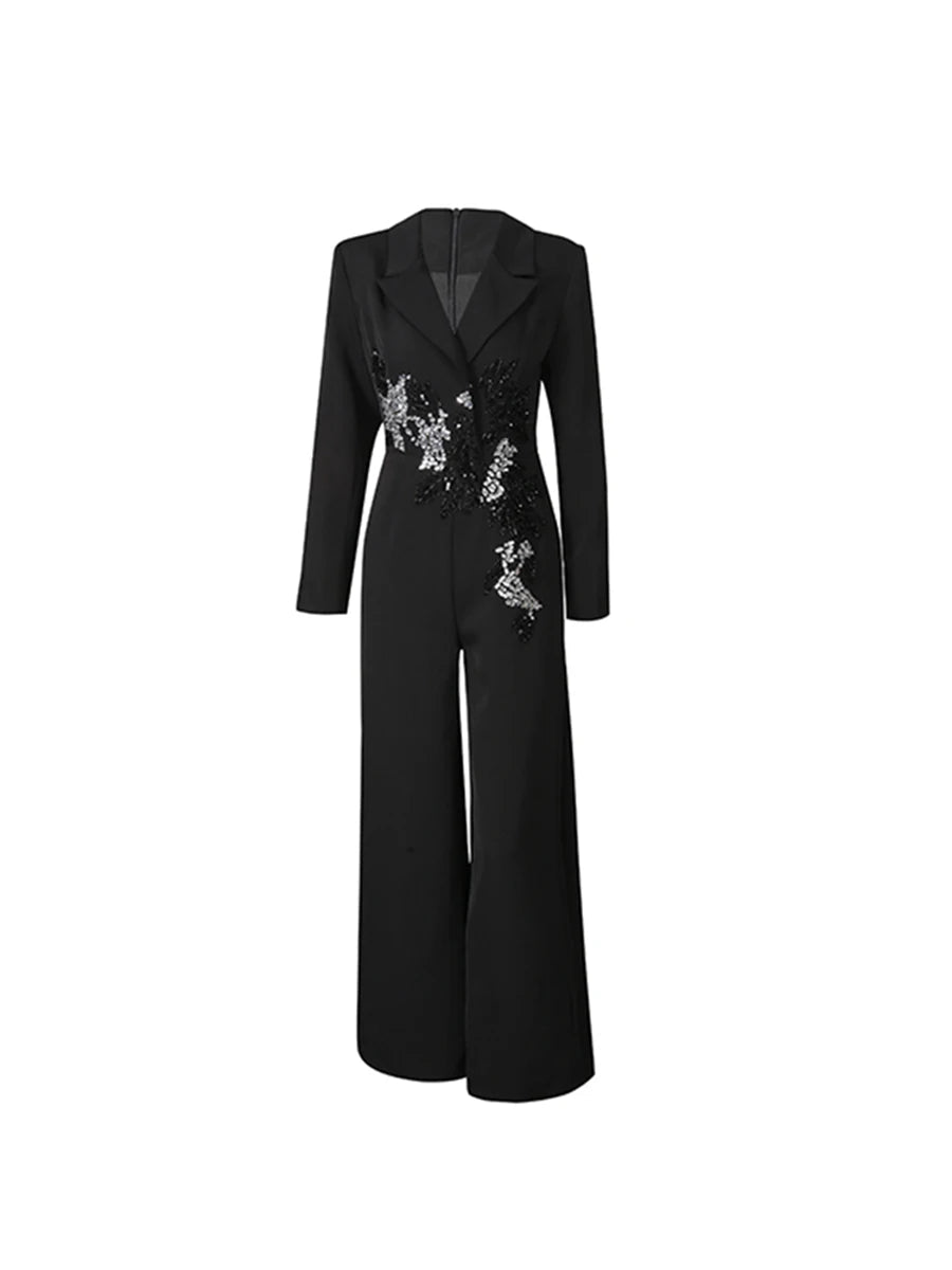 Monel Elegant Black Diamond Jumpsuit - Lu Di Lusso