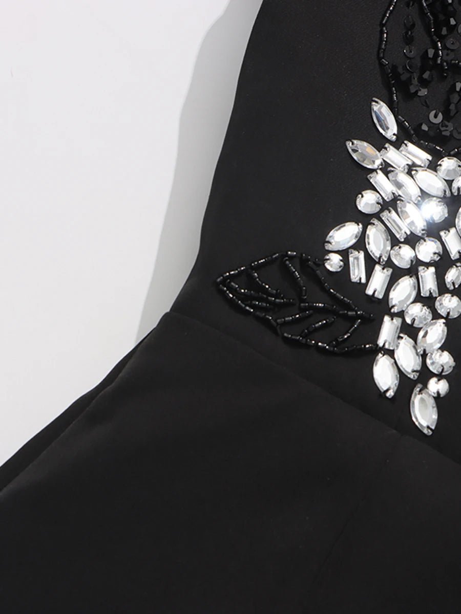 Monel Elegant Black Diamond Jumpsuit - Lu Di Lusso