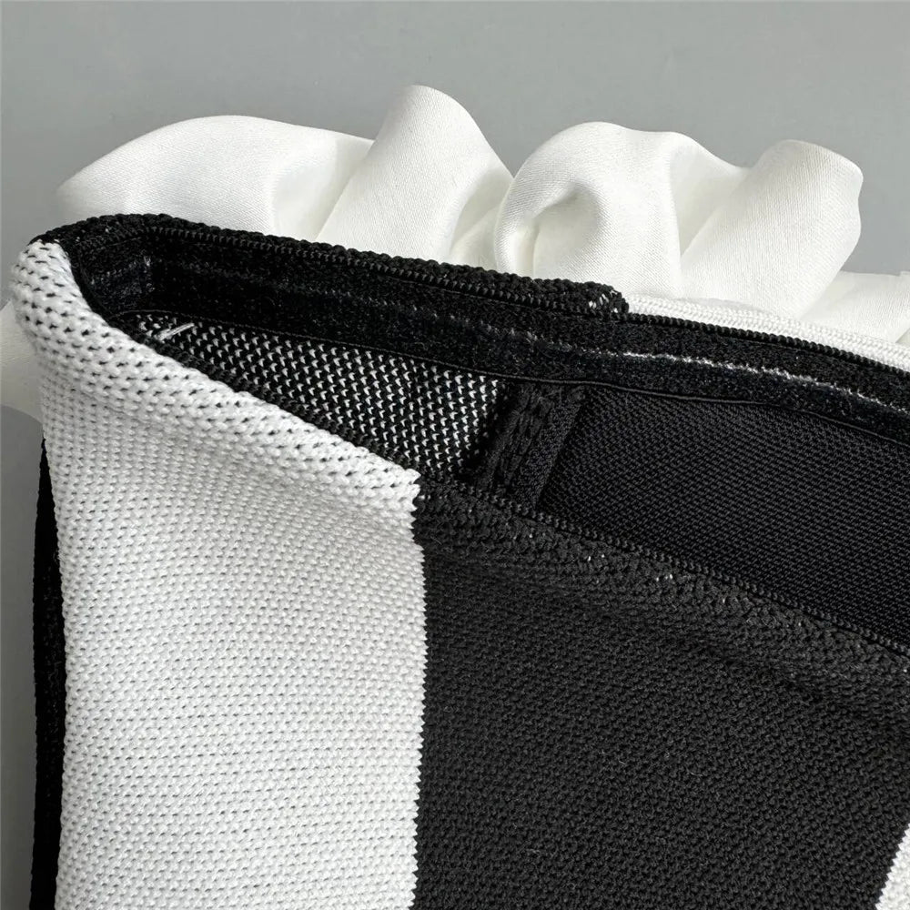 Monirosa - A Luxury strapless striped bandage mini dress with elegant white roses. - Lu Di Lusso
