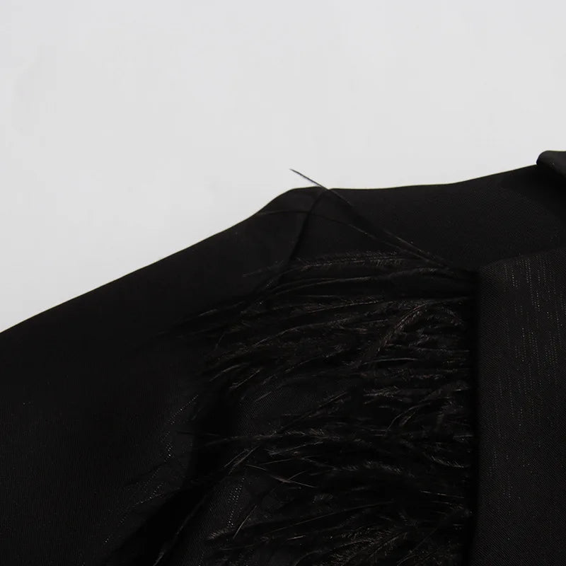 Noira elegant jacket with feather and diamond details. - Lu Di Lusso